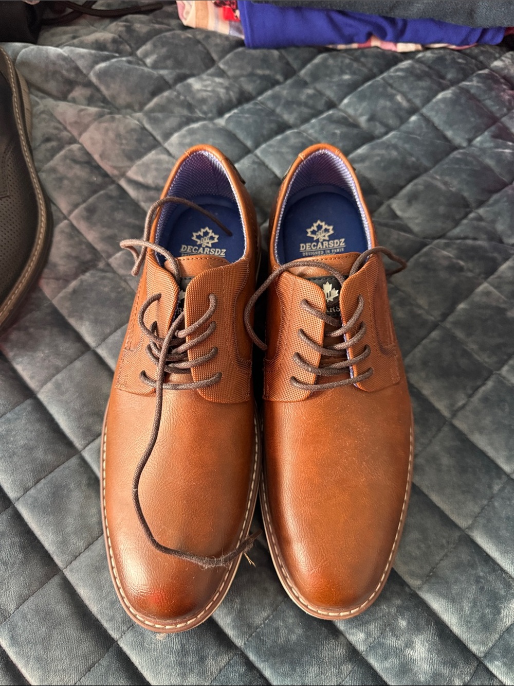 Decarsdz Men's Tan Leather Lace-Up Slip-On Loafers